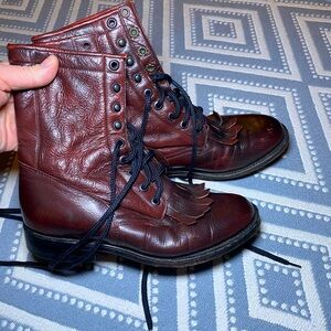 VGUC True Vintage Handmade Ben Miller Western Boots Lace Up with Fringe Oxblood